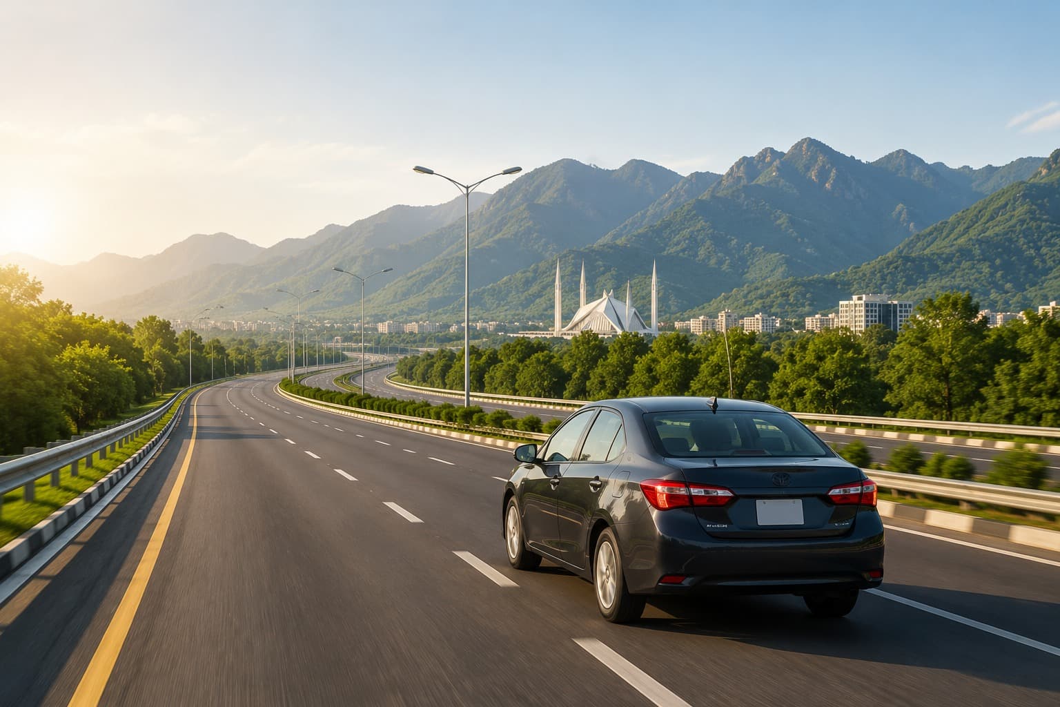 Cyrus One near Islamabad M1 and M2 motorways with scenic mountain views